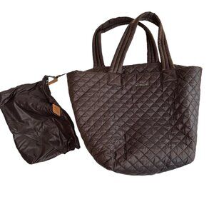 MZ Wallace classic Cholate Brown quilted nylon leather trim large tote bag purse